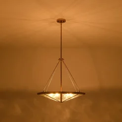 French Antique Gold Geometric Water Glass Cage Chandelier