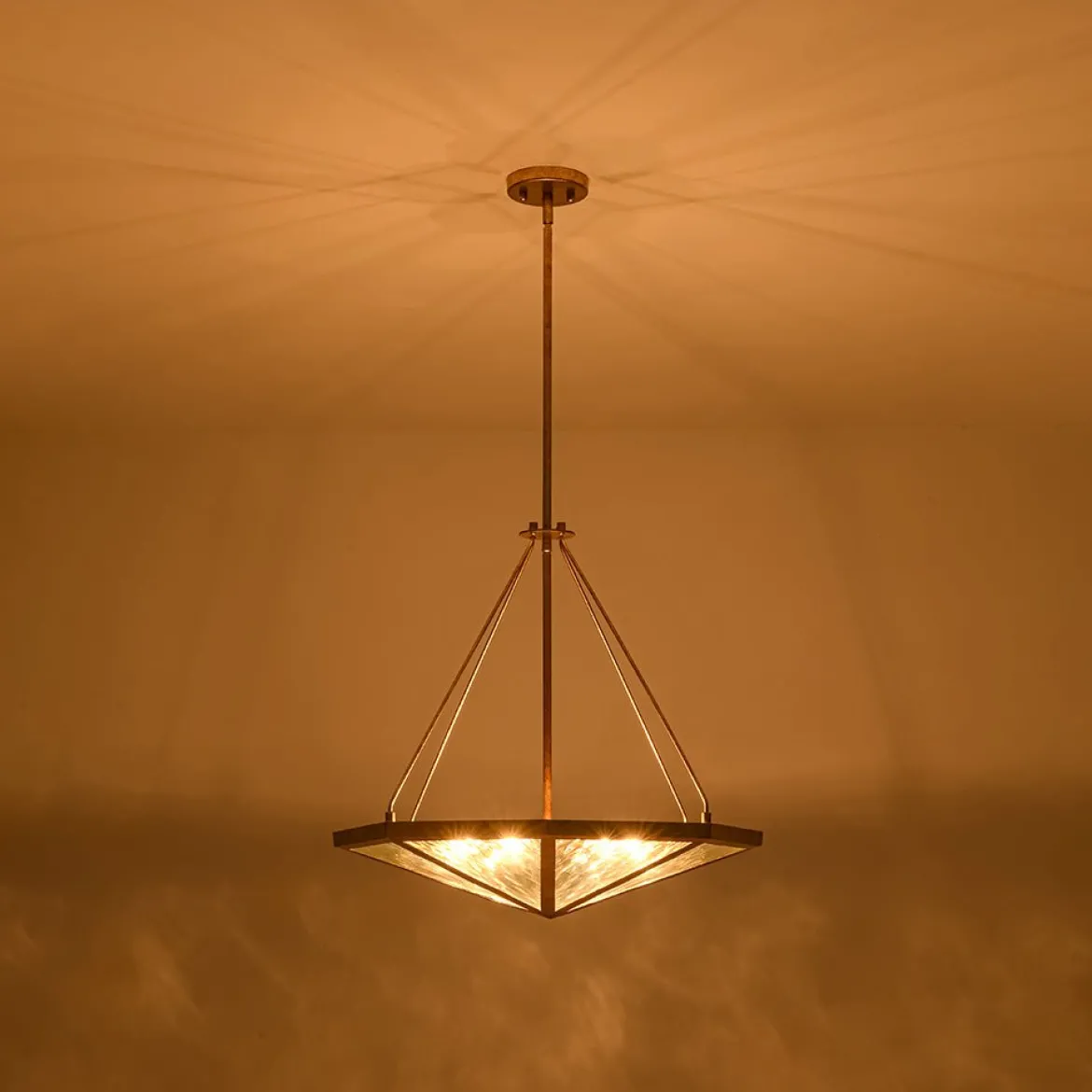 French Antique Gold Geometric Water Glass Cage Chandelier