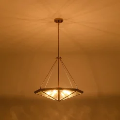 French Antique Gold Geometric Water Glass Cage Chandelier