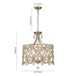 French Antique 5-Light Crystal Accents Drum Chandelier