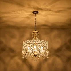 French Antique 5-Light Crystal Accents Drum Chandelier