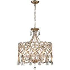 French Antique 5-Light Crystal Accents Drum Chandelier