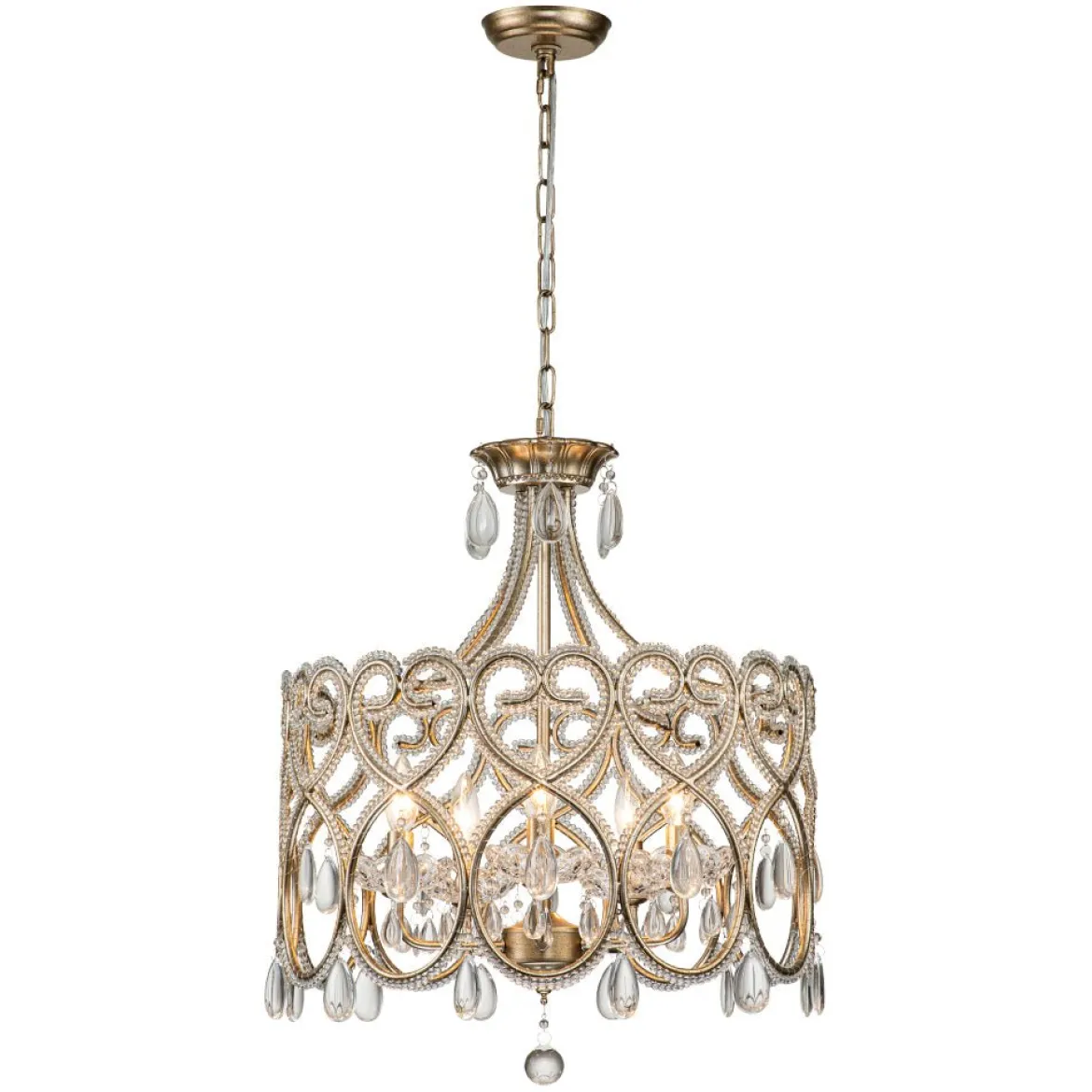 French Antique 5-Light Crystal Accents Drum Chandelier