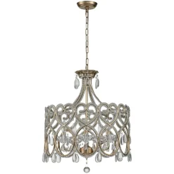 French Antique 5-Light Crystal Accents Drum Chandelier
