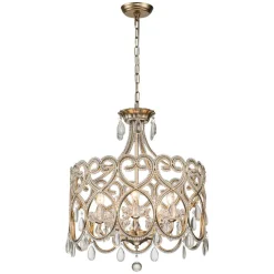 French Antique 5-Light Crystal Accents Drum Chandelier