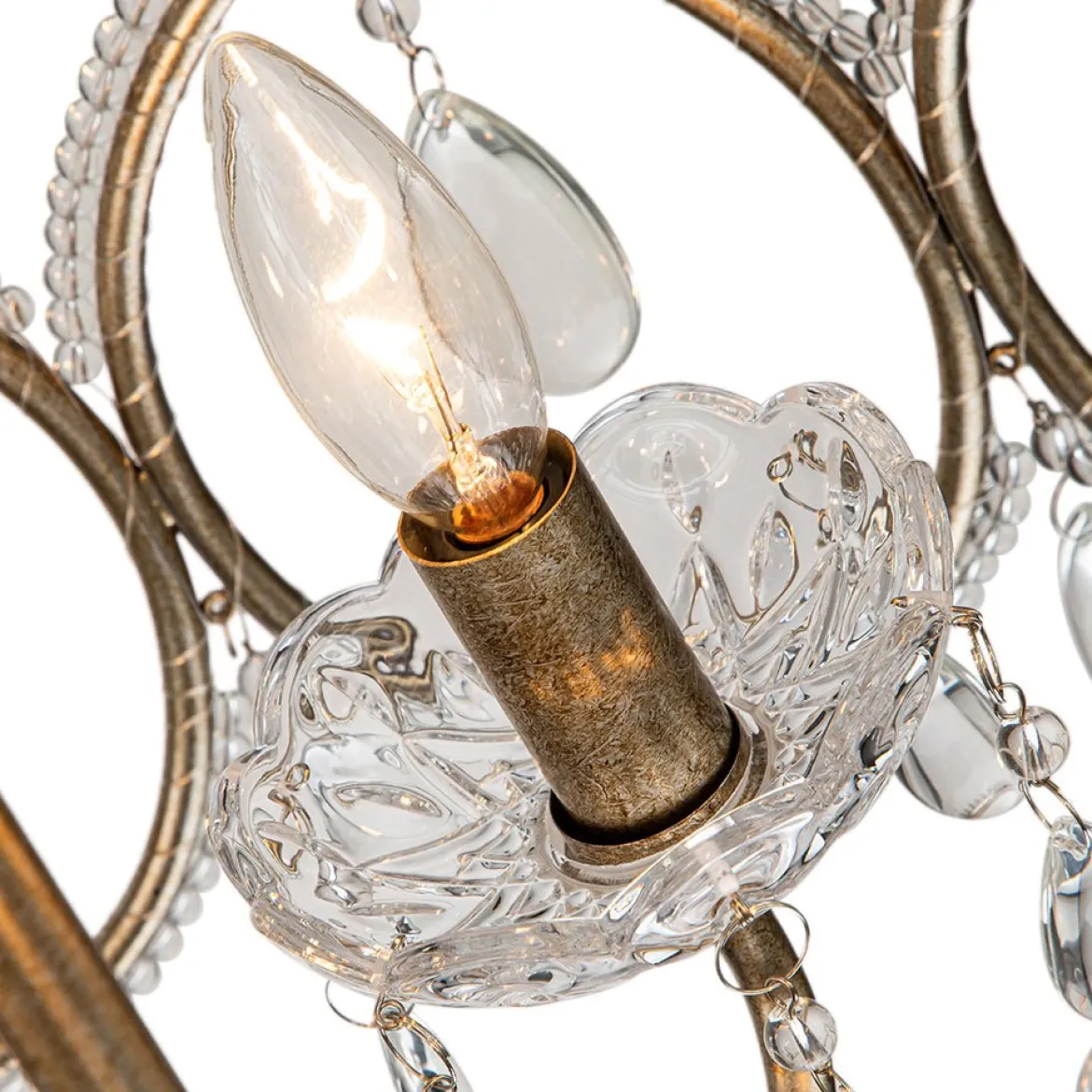 French Antique 5-Light Crystal Accents Drum Chandelier