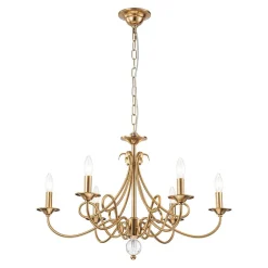 French Classic Brass Scrolling Candle Style Chandelier