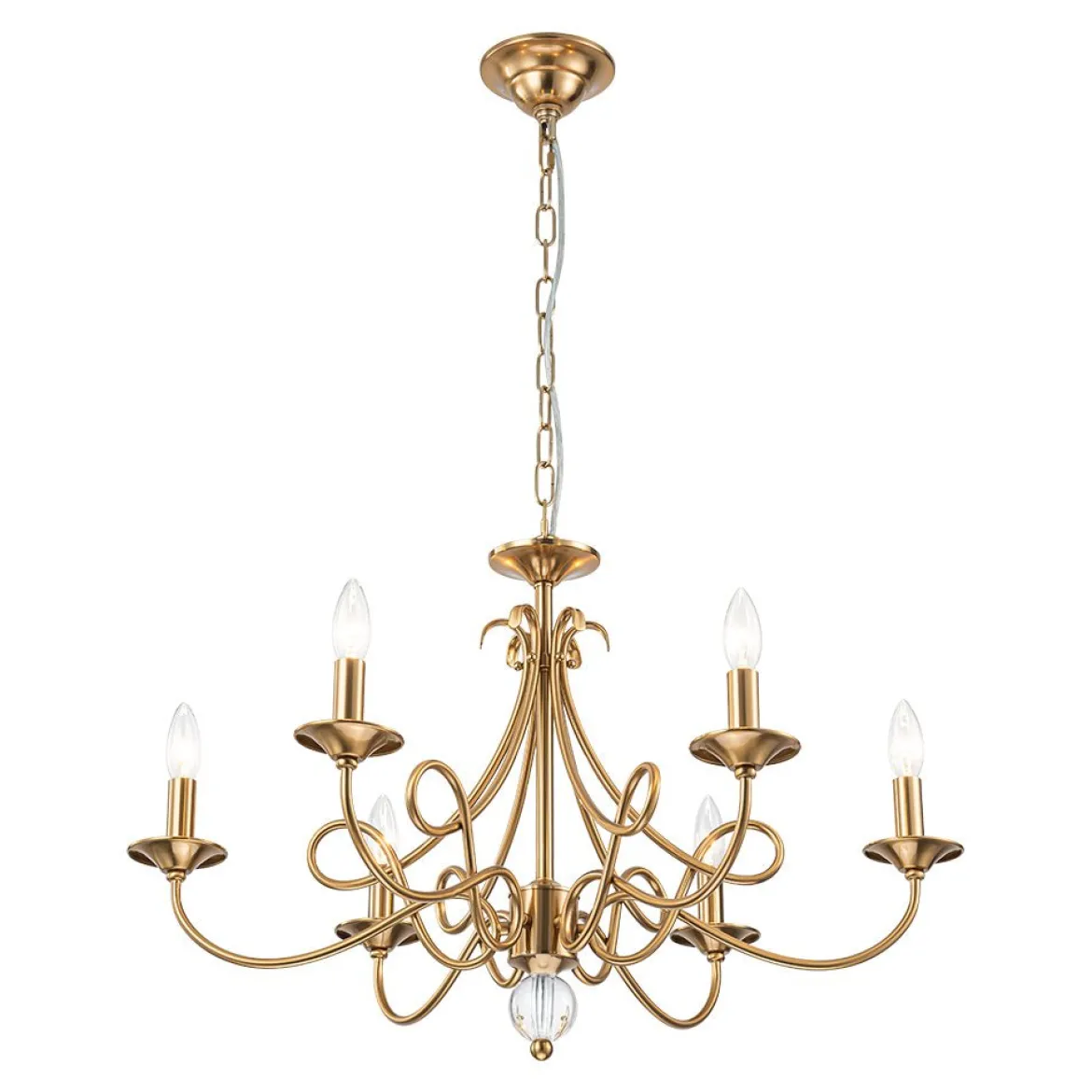 French Classic Brass Scrolling Candle Style Chandelier