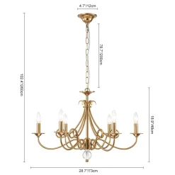 French Classic Brass Scrolling Candle Style Chandelier