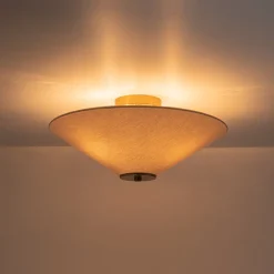 French Country Ivory Linen Conical Cage Semi Flush Mount