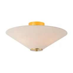 French Country Ivory Linen Conical Cage Semi Flush Mount