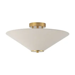 French Country Ivory Linen Conical Cage Semi Flush Mount