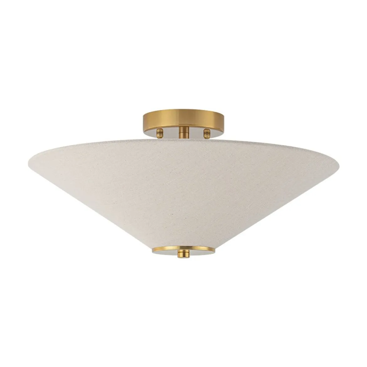 French Country Ivory Linen Conical Cage Semi Flush Mount