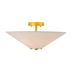 French Country Ivory Linen Conical Cage Semi Flush Mount