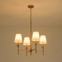 French Country 4-Light Fabric Round Candle Style Chandelier