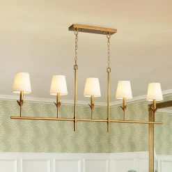 French Country 5-Light Fabric Shade Candle Linear Island Chandelier