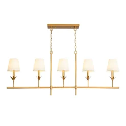 French Country 5-Light Fabric Shade Candle Linear Island Chandelier