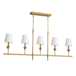 French Country 5-Light Fabric Shade Candle Linear Island Chandelier