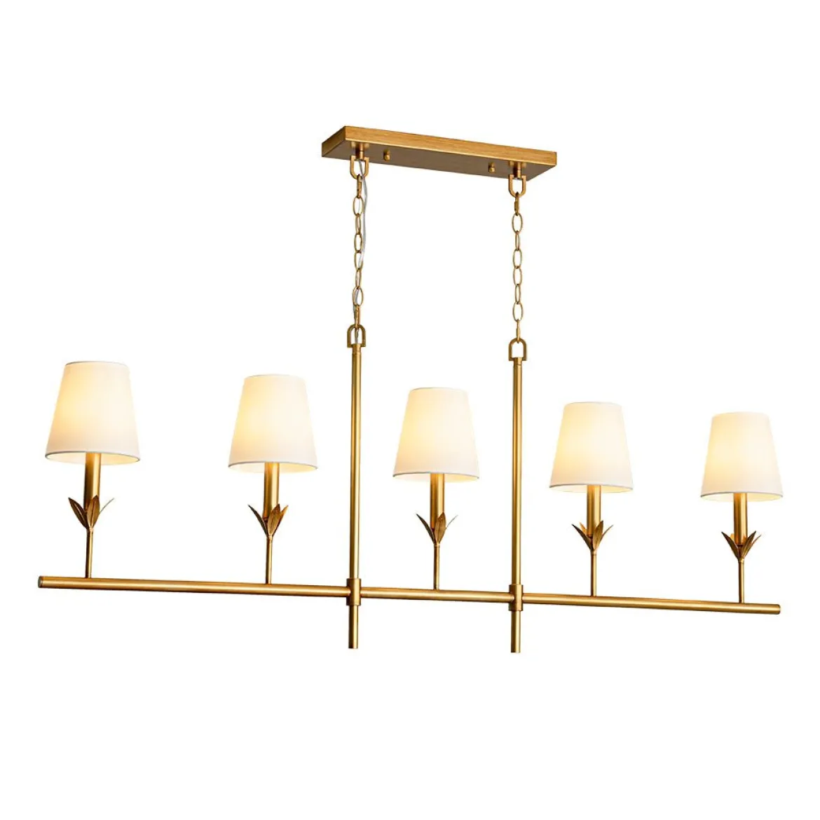 French Country 5-Light Fabric Shade Candle Linear Island Chandelier