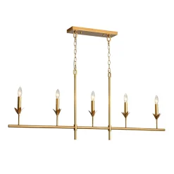 French Country 5-Light Fabric Shade Candle Linear Island Chandelier