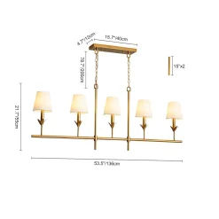 French Country 5-Light Fabric Shade Candle Linear Island Chandelier