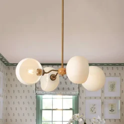 French Country 4-Light Frosted Glass Round Sputnik Chandelier