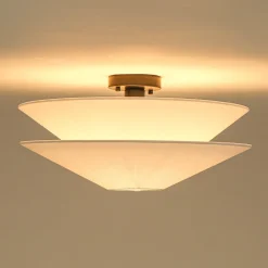 French Country 2-Tier White Linen Conical Semi Flush Mount