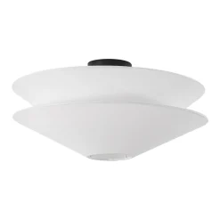 French Country 2-Tier White Linen Conical Semi Flush Mount