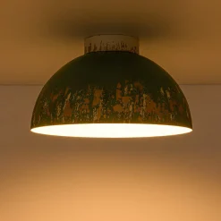 French Country Weathered Gilded Patina Teal Dome Flush Mount