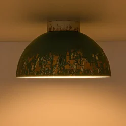 French Country Weathered Gilded Patina Teal Dome Flush Mount