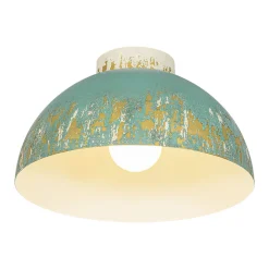 French Country Weathered Gilded Patina Teal Dome Flush Mount