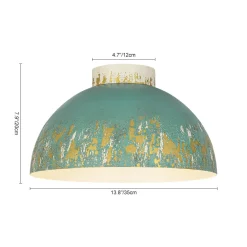French Country Weathered Gilded Patina Teal Dome Flush Mount