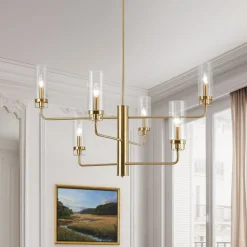 French Cylinder Ribbed Glass Round Tiered Candle Chandelier