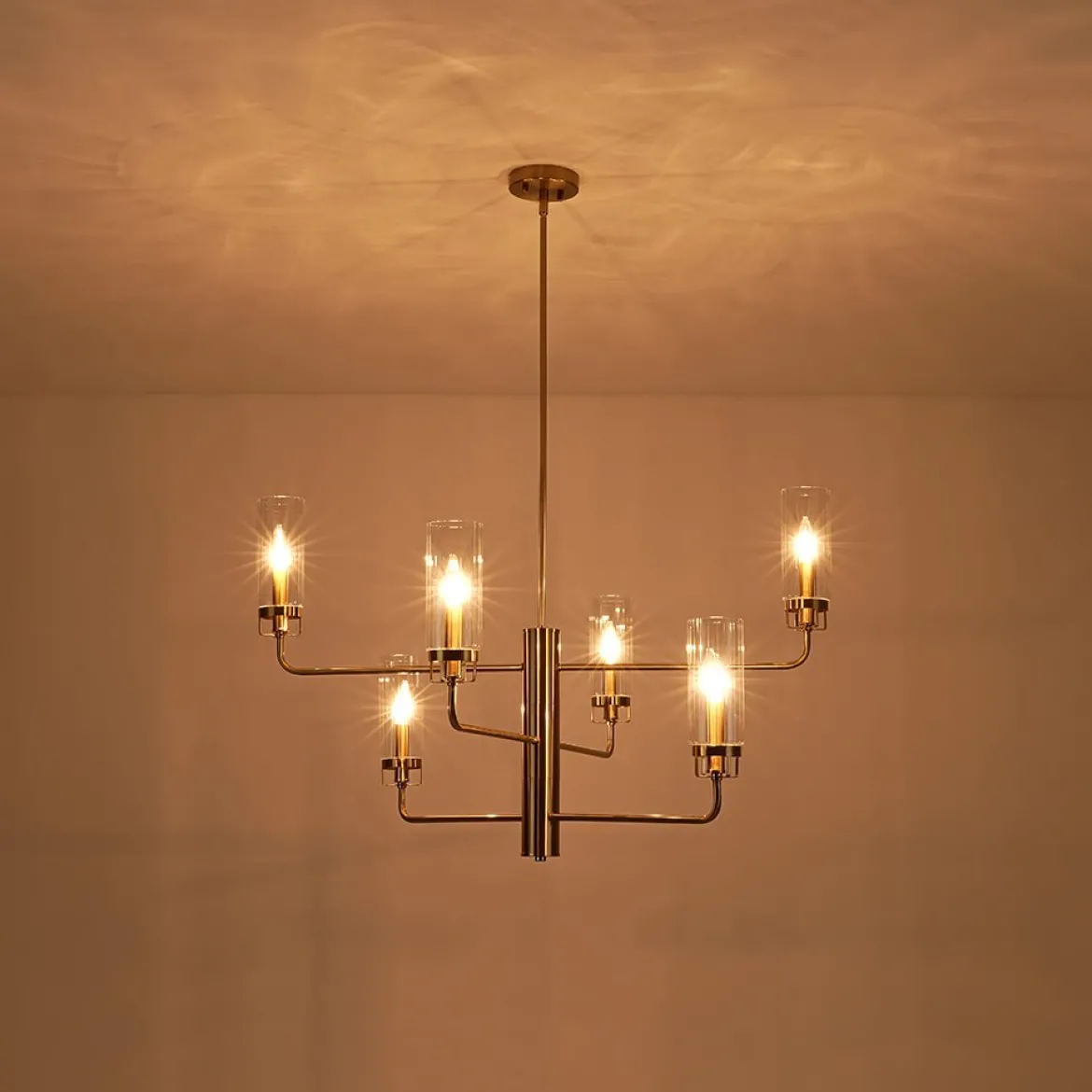 French Cylinder Ribbed Glass Round Tiered Candle Chandelier