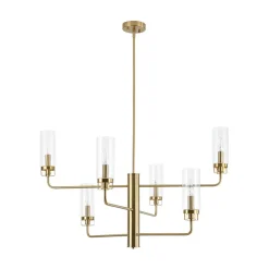 French Cylinder Ribbed Glass Round Tiered Candle Chandelier
