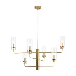 French Cylinder Ribbed Glass Round Tiered Candle Chandelier