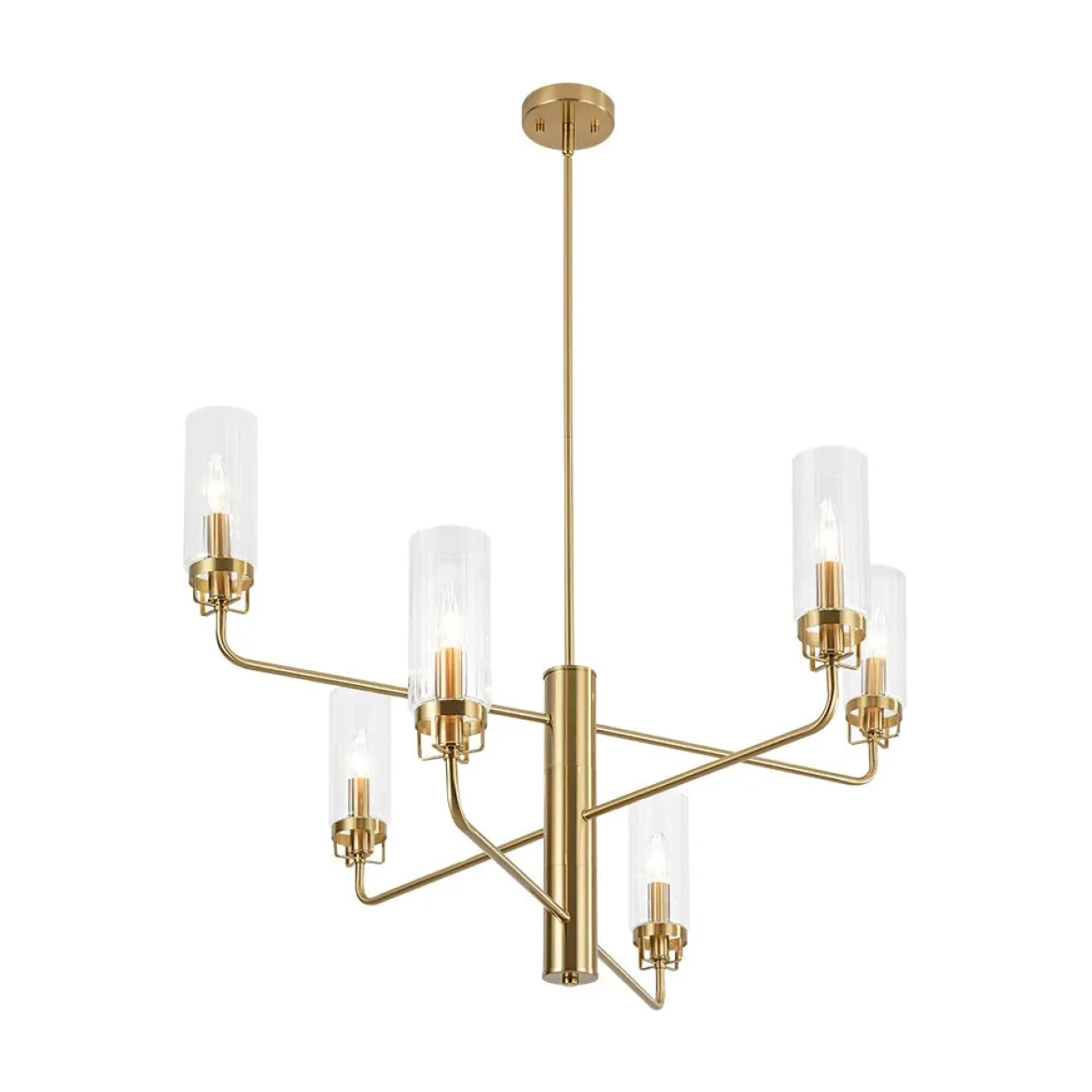 French Cylinder Ribbed Glass Round Tiered Candle Chandelier