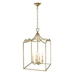 French Distressed Gold Candle Square Lantern Chandelier