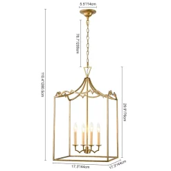 French Distressed Gold Candle Square Lantern Chandelier