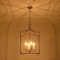 French Distressed Gold Candle Square Lantern Chandelier