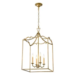 French Distressed Gold Candle Square Lantern Chandelier
