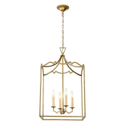 French Distressed Gold Candle Square Lantern Chandelier