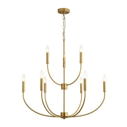 French Farmhouse Brass 2-Tier Candle Style Chandelier