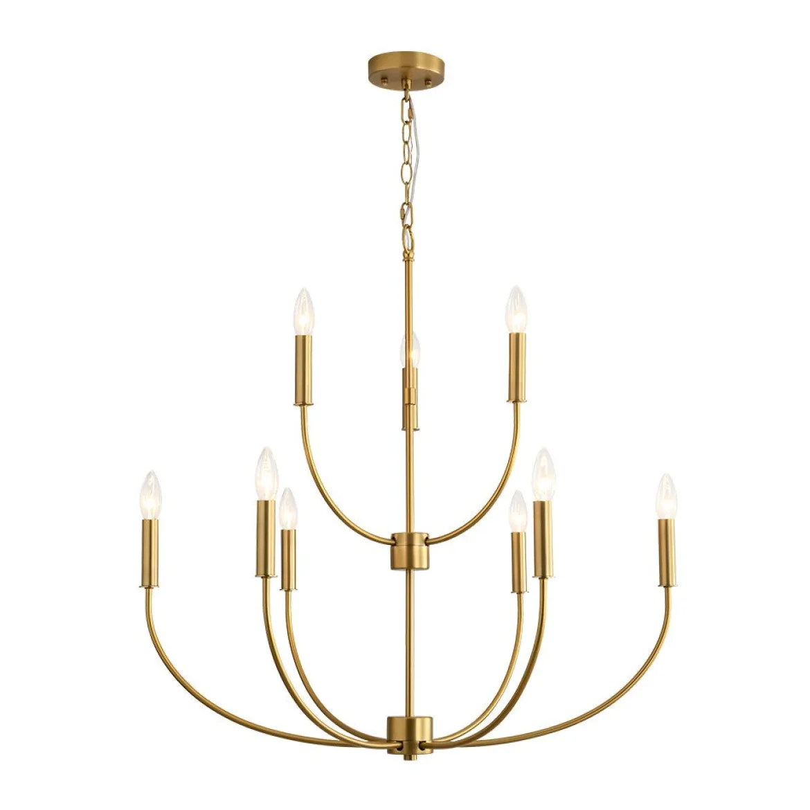 French Farmhouse Brass 2-Tier Candle Style Chandelier