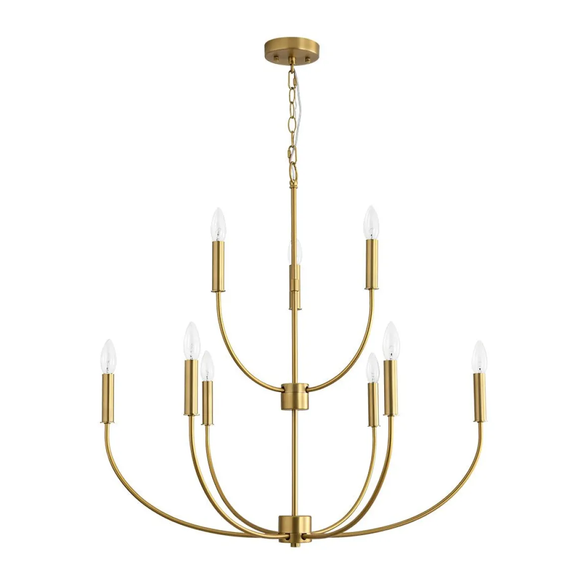 French Farmhouse Brass 2-Tier Candle Style Chandelier