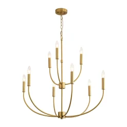 French Farmhouse Brass 2-Tier Candle Style Chandelier