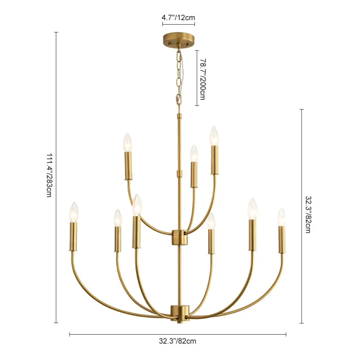 French Farmhouse Brass 2-Tier Candle Style Chandelier