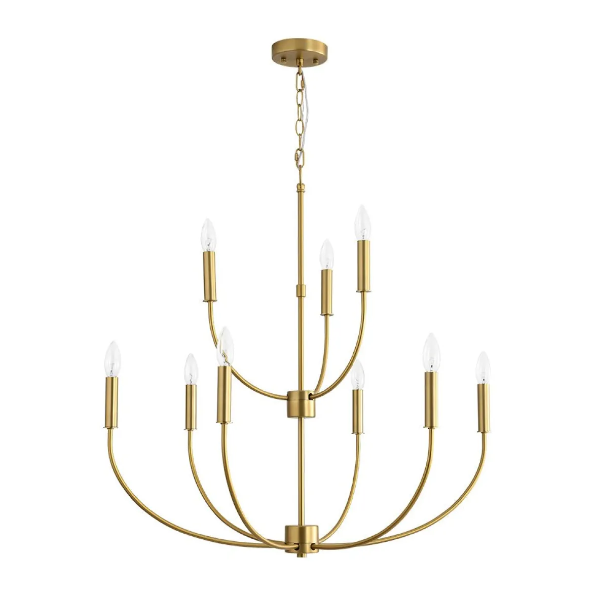 French Farmhouse Brass 2-Tier Candle Style Chandelier