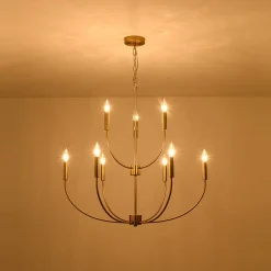 French Farmhouse Brass 2-Tier Candle Style Chandelier