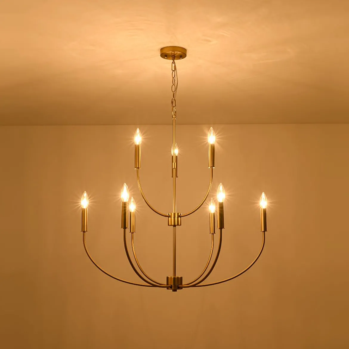 French Farmhouse Brass 2-Tier Candle Style Chandelier